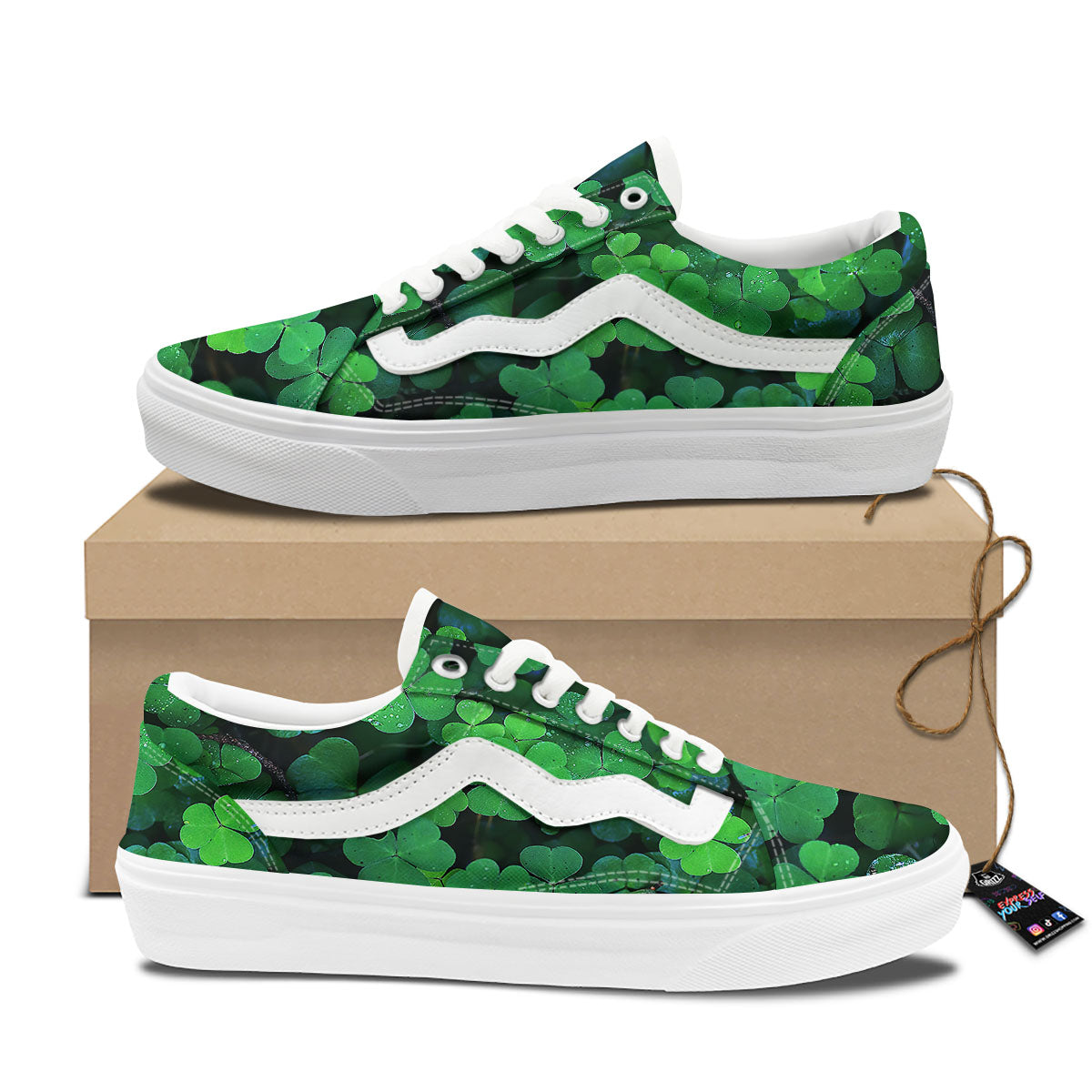 St. Patrick's Day Shamrock Clover Print Skate Shoes-grizzshop