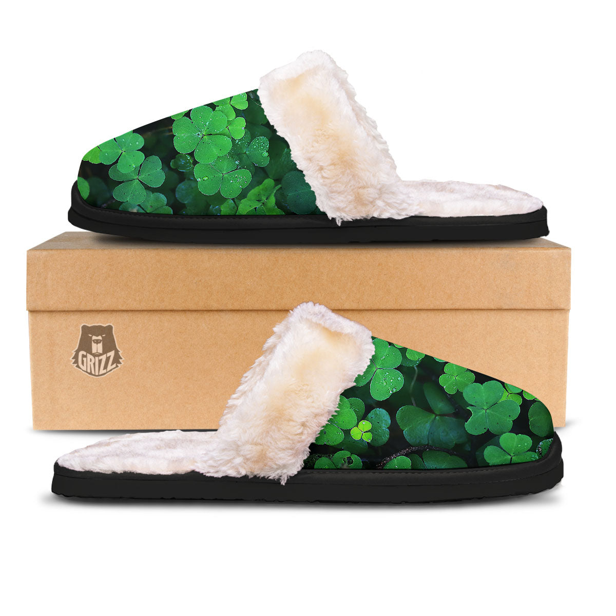 St. Patrick's Day Shamrock Clover Print Slippers-grizzshop