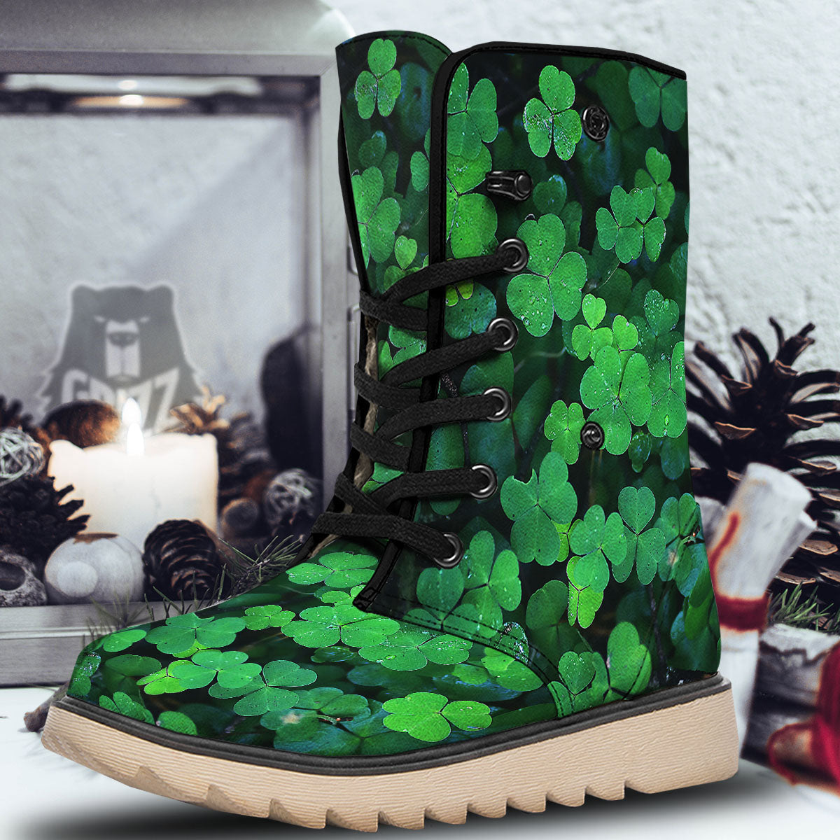 St. Patrick's Day Shamrock Clover Print Snow Boots-grizzshop