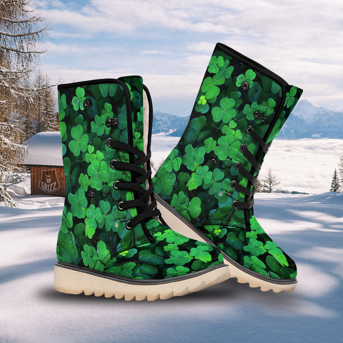 St. Patrick's Day Shamrock Clover Print Snow Boots-grizzshop