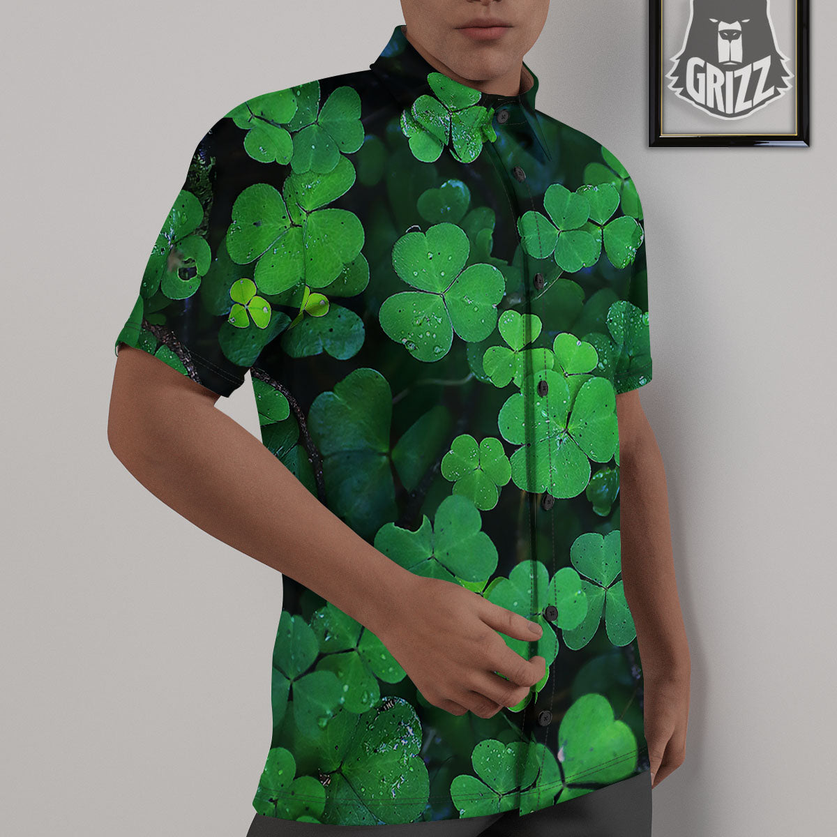 St. Patrick's Day Shamrock Clover Print Untucked Shirts-grizzshop