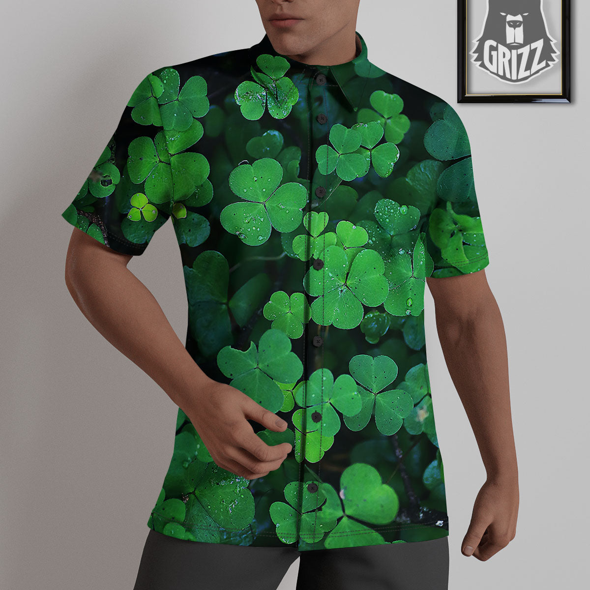 St. Patrick's Day Shamrock Clover Print Untucked Shirts-grizzshop