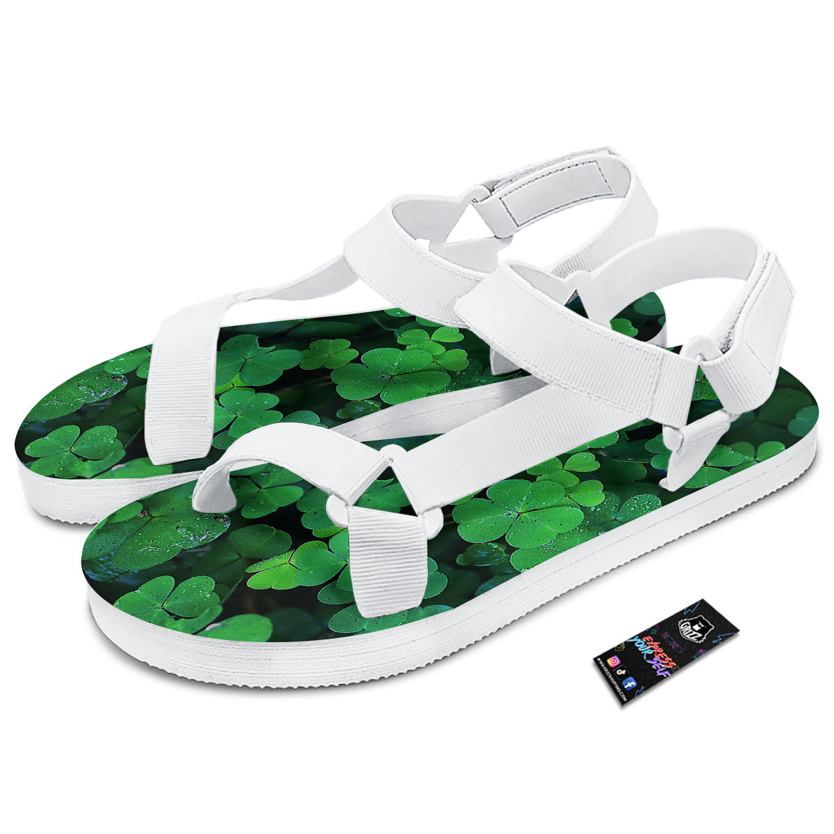 St. Patrick's Day Shamrock Clover Print White Open Toe Sandals-grizzshop