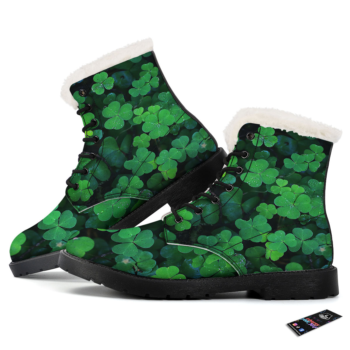 St. Patrick's Day Shamrock Clover Print Winter Boots-grizzshop