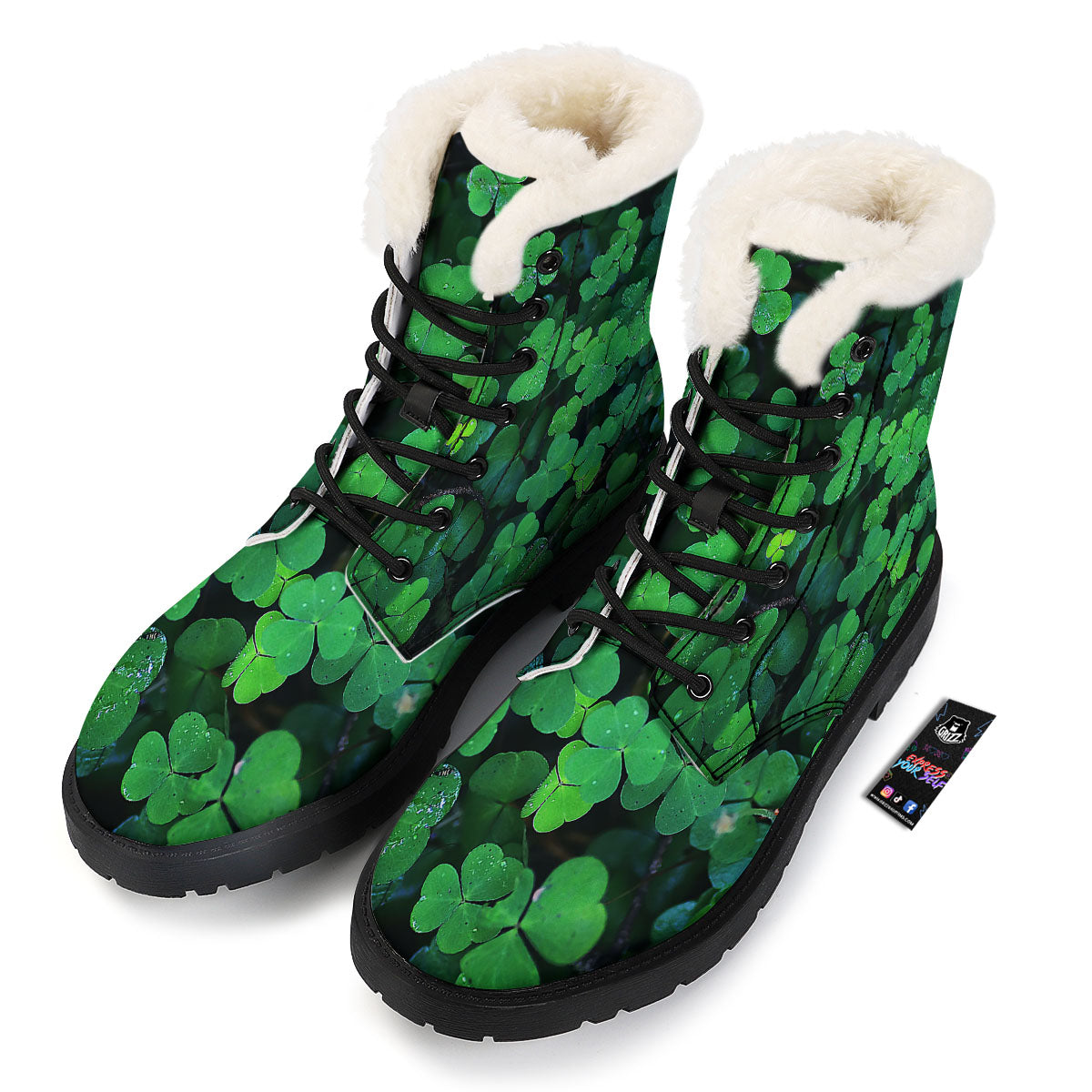 St. Patrick's Day Shamrock Clover Print Winter Boots-grizzshop