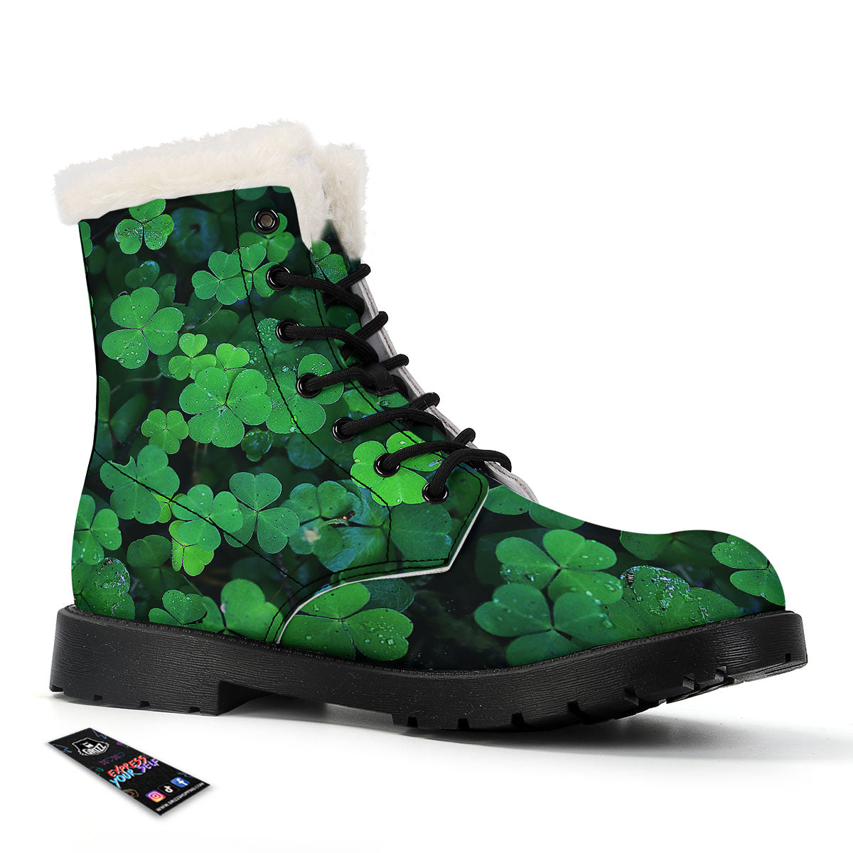 St. Patrick's Day Shamrock Clover Print Winter Boots-grizzshop