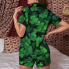 St. Patrick's Day Shamrock Clover Print Women Silk Pajamas-grizzshop