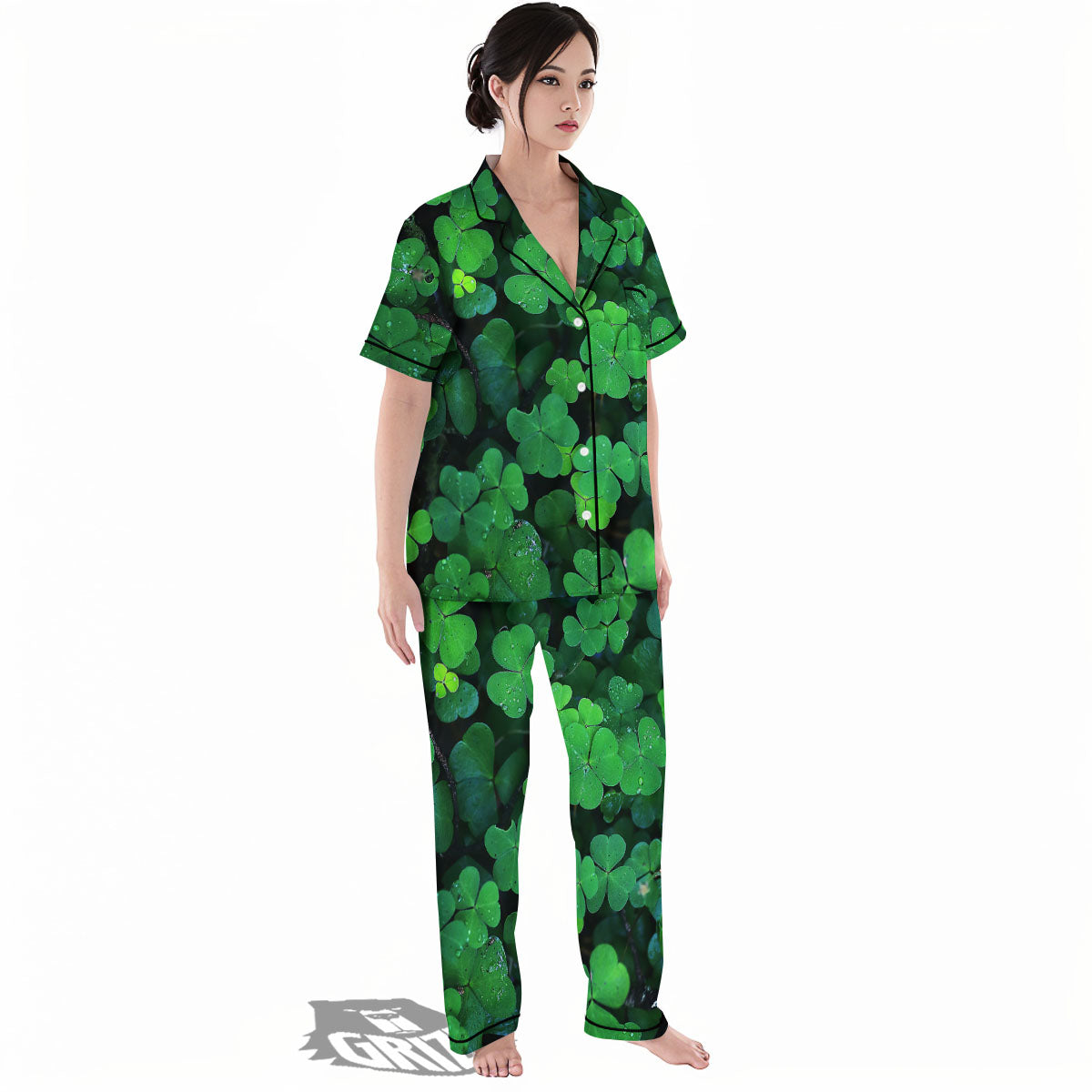 St. Patrick's Day Shamrock Clover Print Women's Pajamas Set-grizzshop