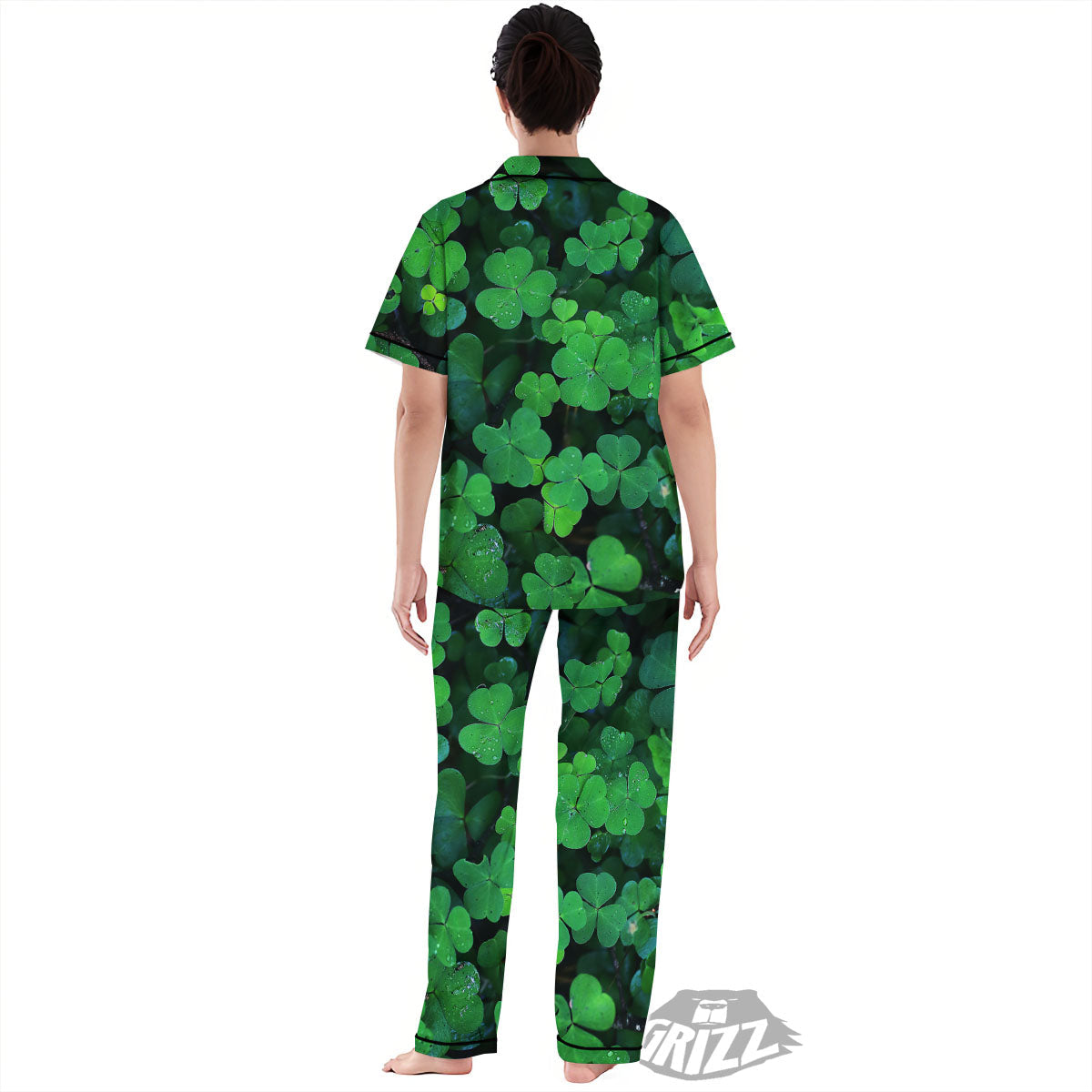 St. Patrick's Day Shamrock Clover Print Women's Pajamas Set-grizzshop