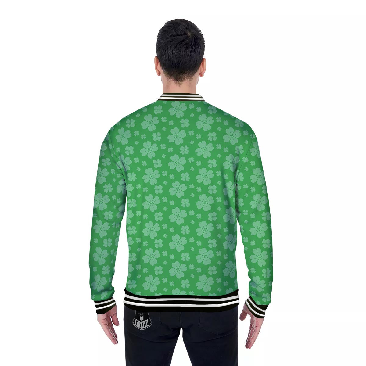 St. Patrick's Day Shamrock Leaf Print Pattern Baseball Jacket-grizzshop