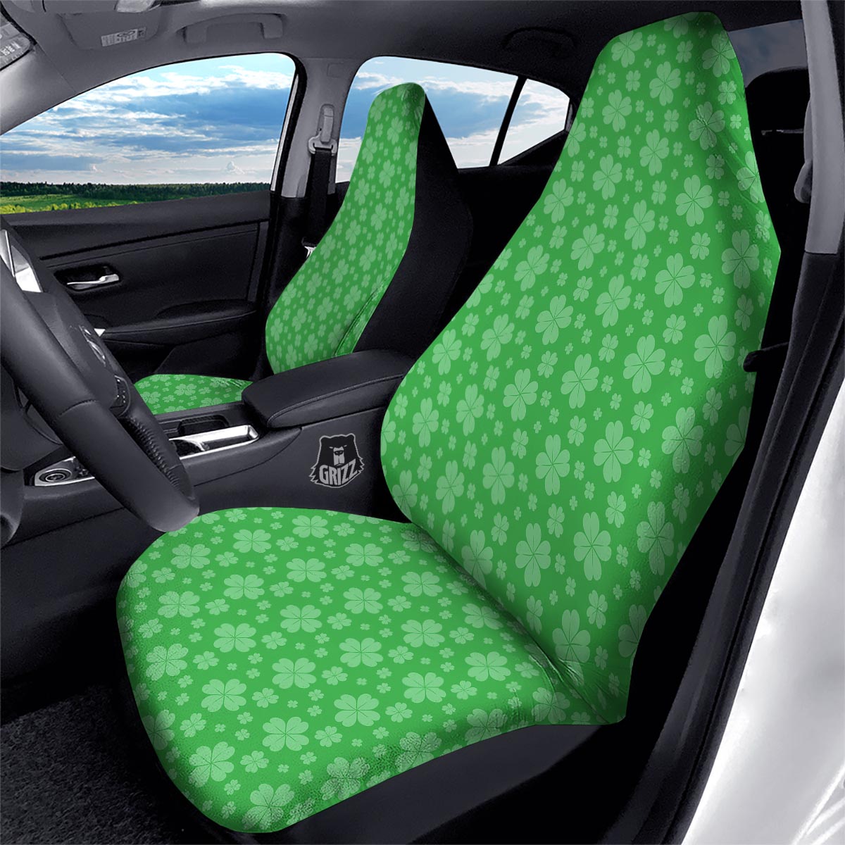 St. Patrick's Day Shamrock Leaf Print Pattern Car Seat Covers-grizzshop