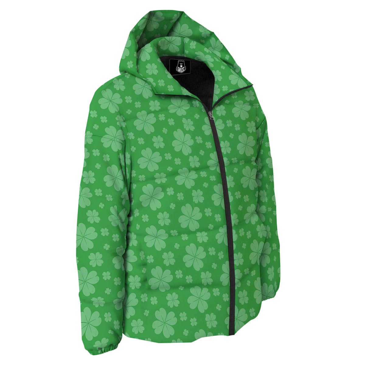 St. Patrick's Day Shamrock Leaf Print Pattern Down Jacket-grizzshop