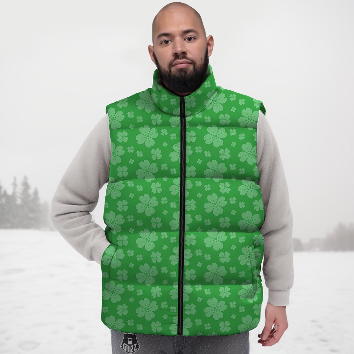 St. Patrick's Day Shamrock Leaf Print Pattern Down Vest
