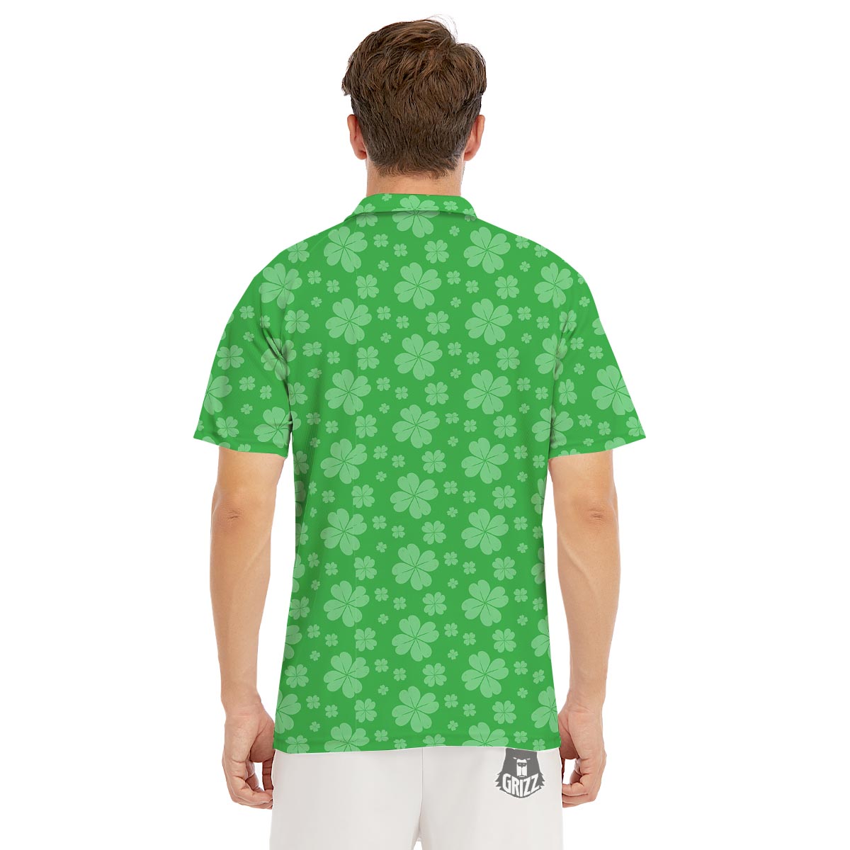 St. Patrick's Day Shamrock Leaf Print Pattern Men's Golf Shirts-grizzshop