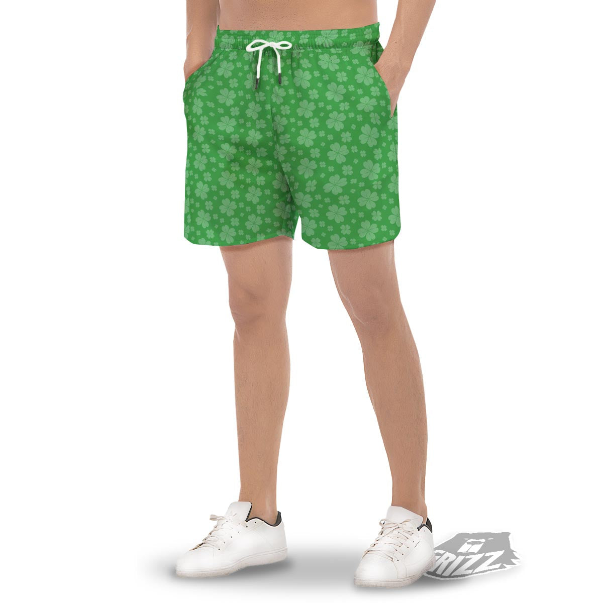 St. Patrick's Day Shamrock Leaf Print Pattern Men's Gym Shorts-grizzshop