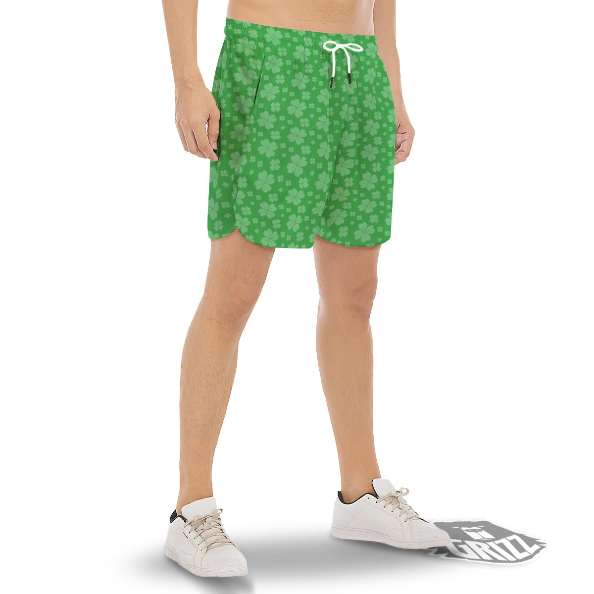 St. Patrick's Day Shamrock Leaf Print Pattern Men's Gym Shorts-grizzshop