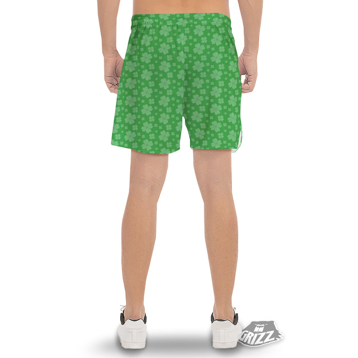 St. Patrick's Day Shamrock Leaf Print Pattern Men's Gym Shorts-grizzshop