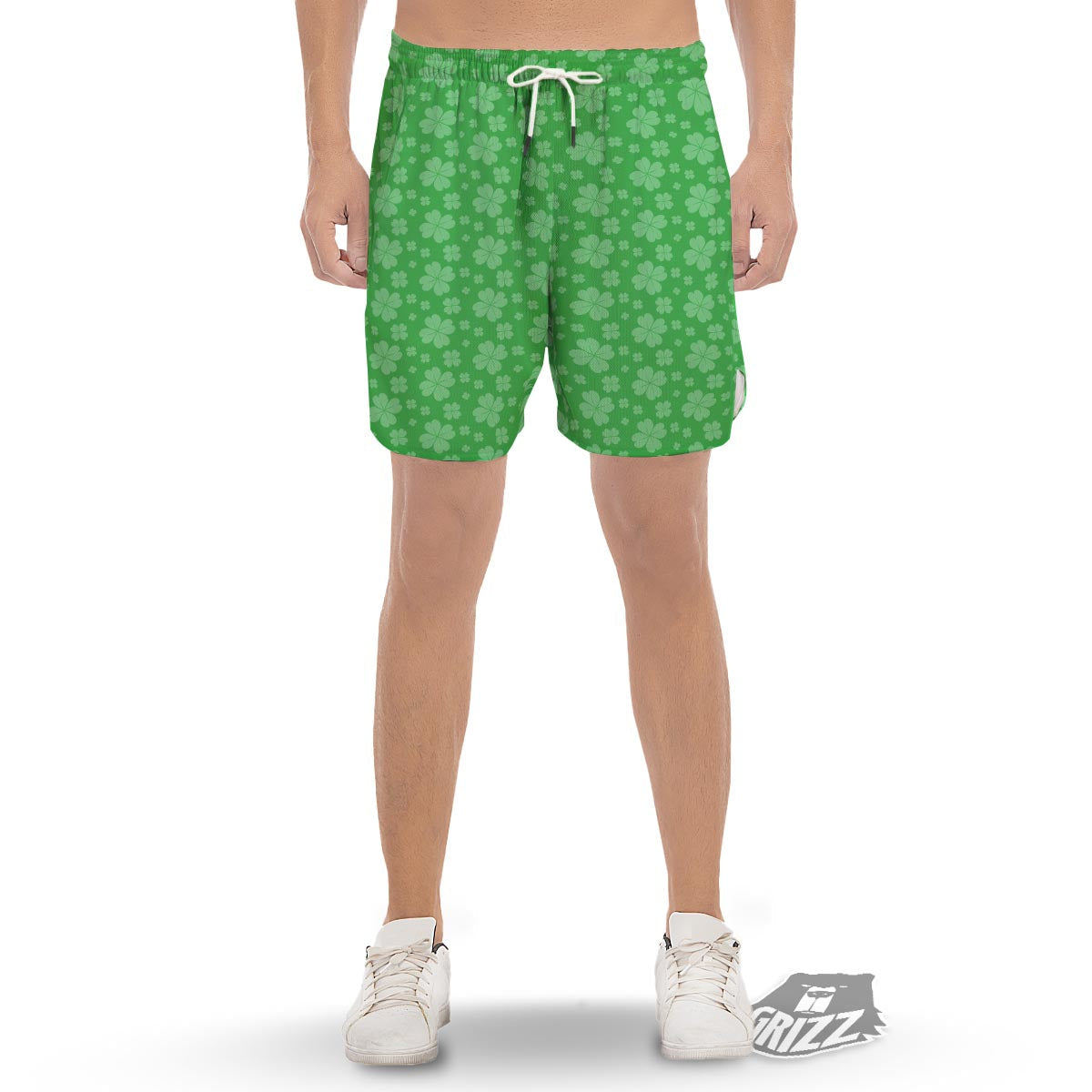 St. Patrick's Day Shamrock Leaf Print Pattern Men's Gym Shorts-grizzshop