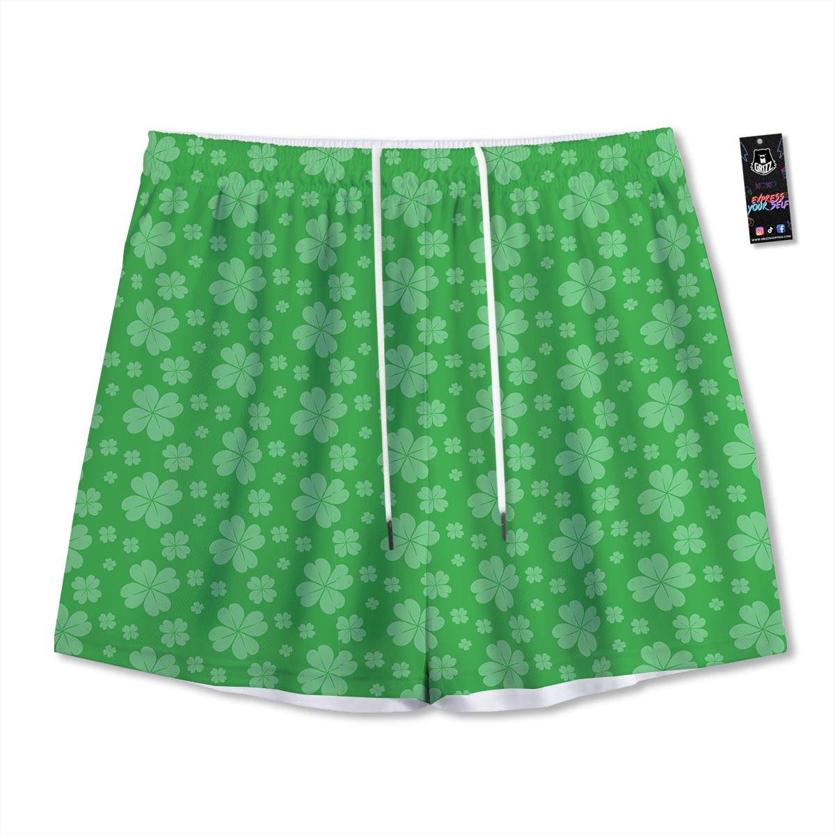 St. Patrick's Day Shamrock Leaf Print Pattern Mesh Shorts