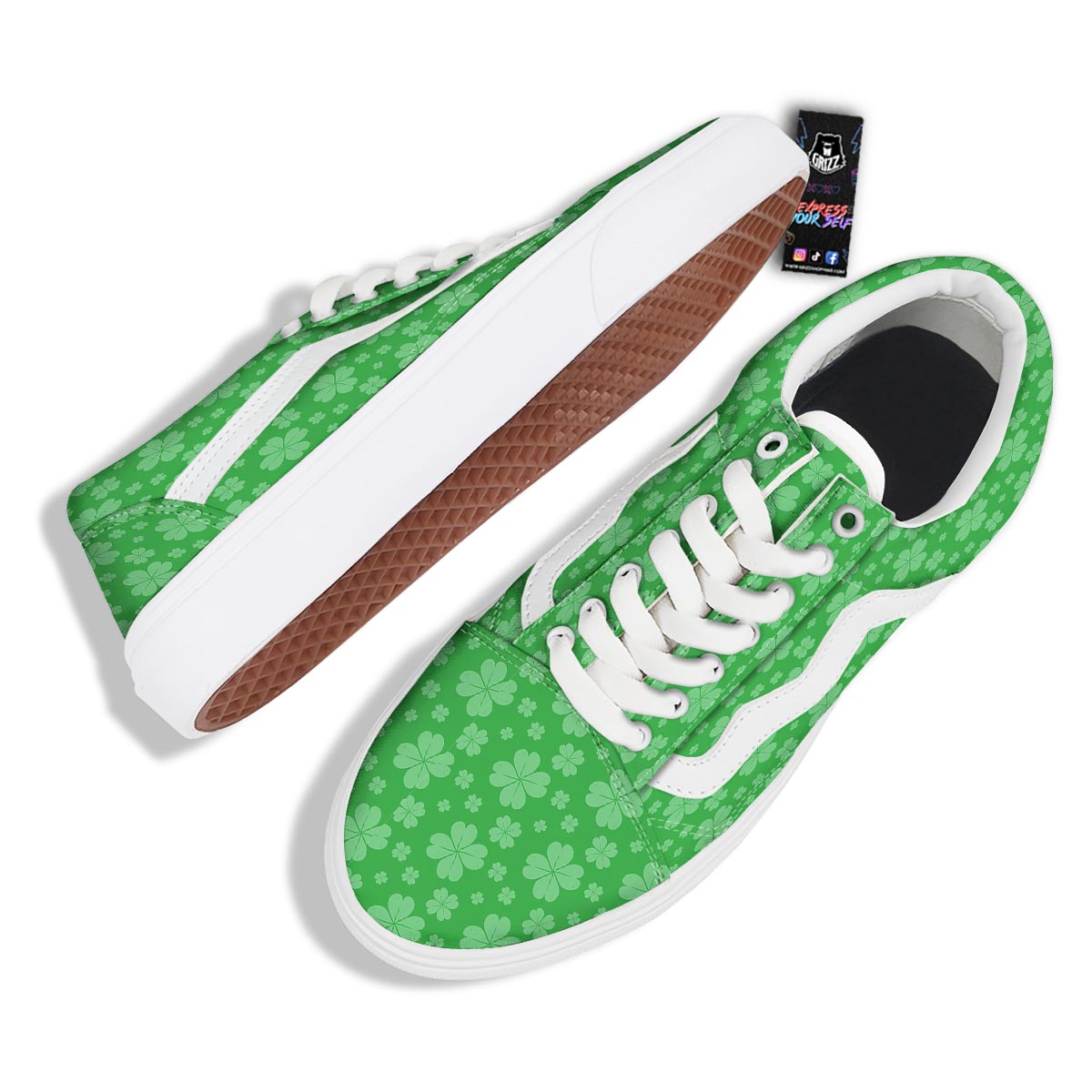 St. Patrick's Day Shamrock Leaf Print Pattern Skate Shoes-grizzshop