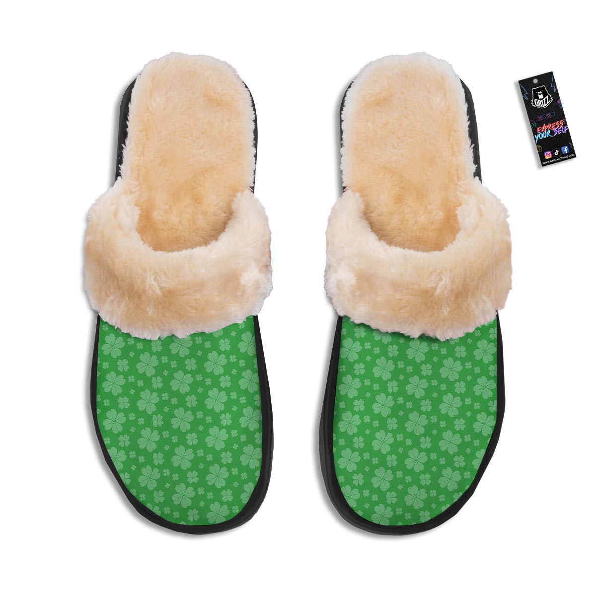 St. Patrick's Day Shamrock Leaf Print Pattern Slippers-grizzshop