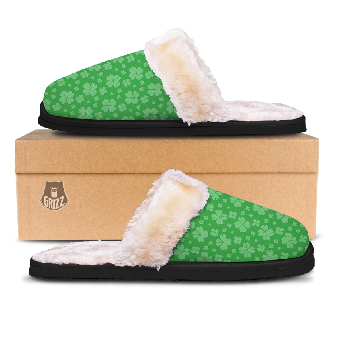 St. Patrick's Day Shamrock Leaf Print Pattern Slippers-grizzshop