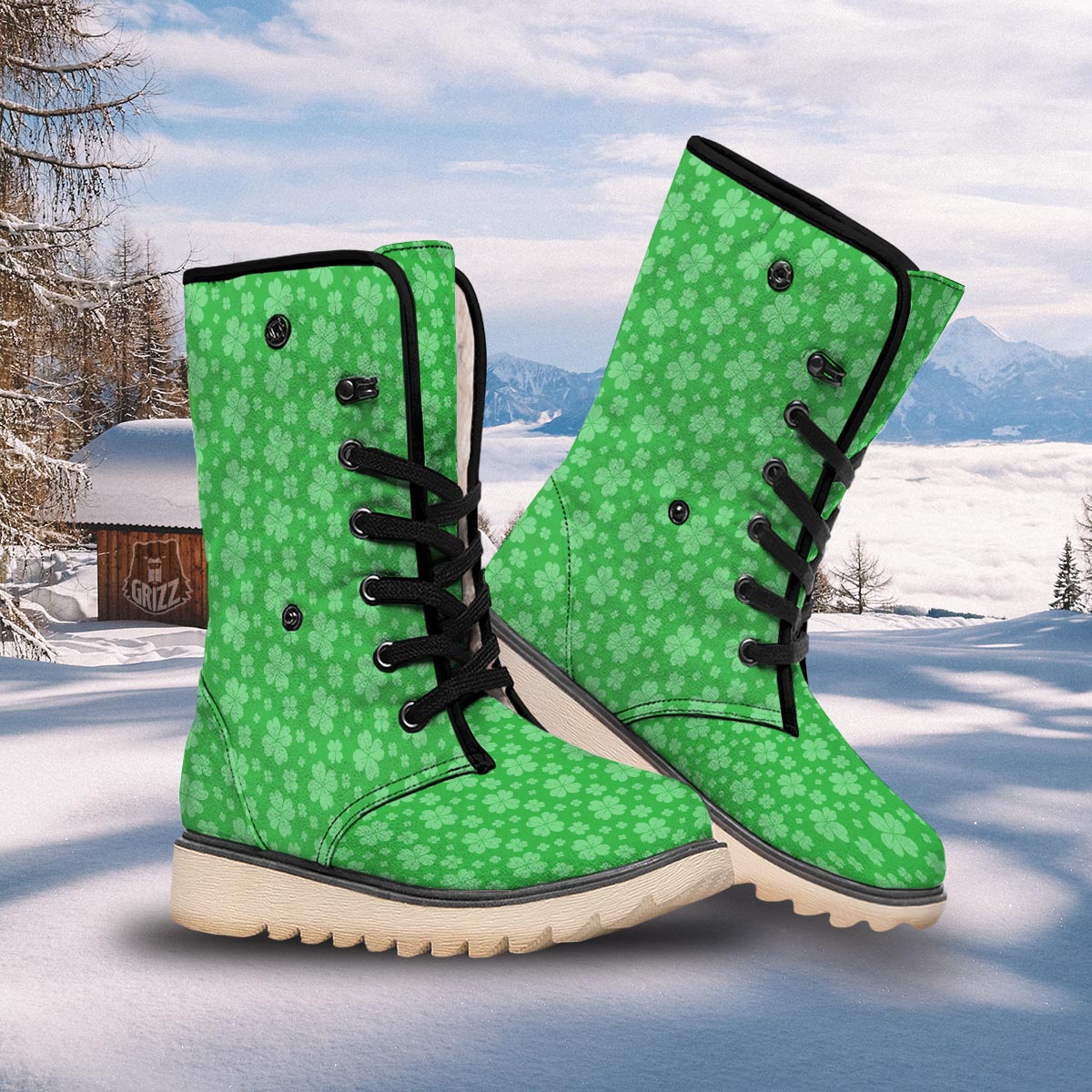 St. Patrick's Day Shamrock Leaf Print Pattern Snow Boots-grizzshop