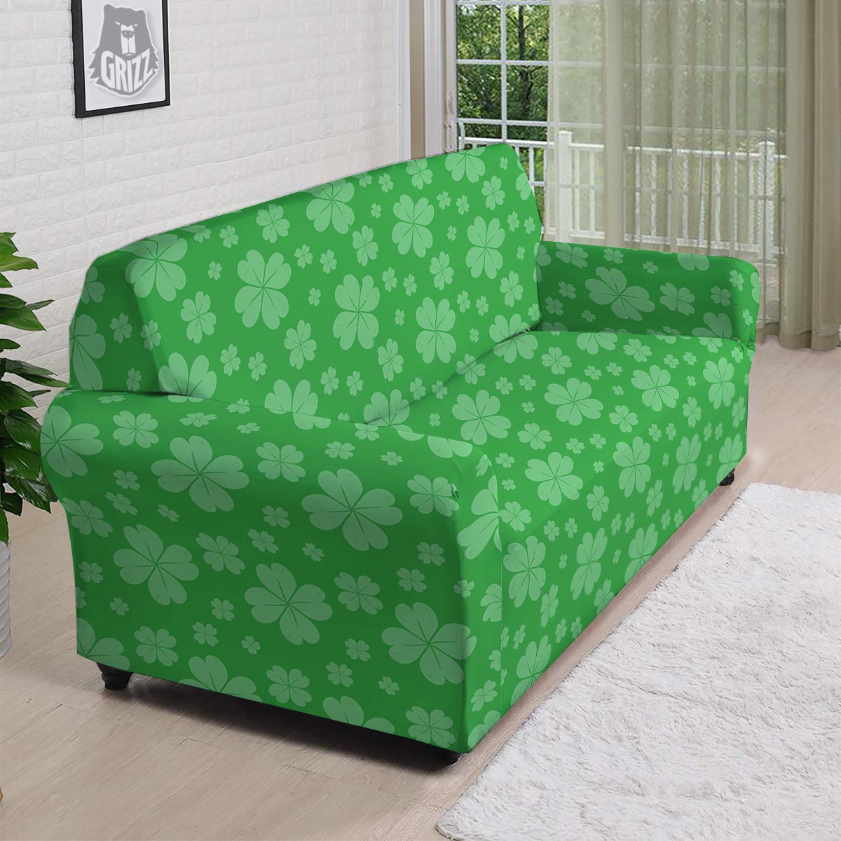 St. Patrick's Day Shamrock Leaf Print Pattern Sofa Cover-grizzshop