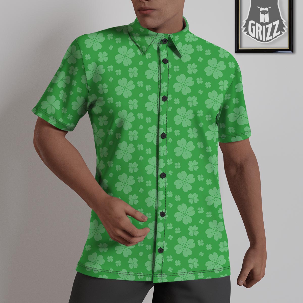St. Patrick's Day Shamrock Leaf Print Pattern Untucked Shirts-grizzshop