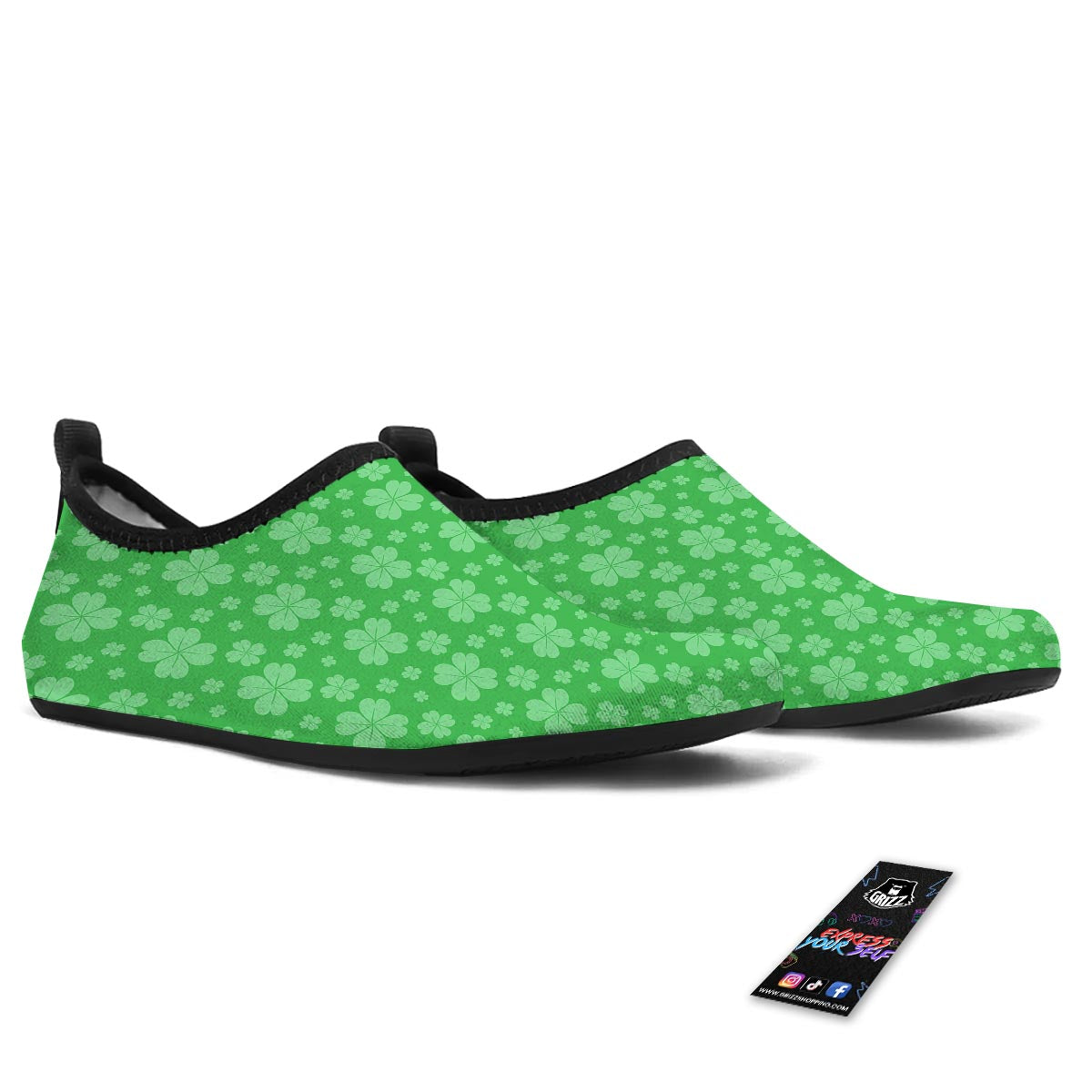 St. Patrick's Day Shamrock Leaf Print Pattern Water Shoes-grizzshop