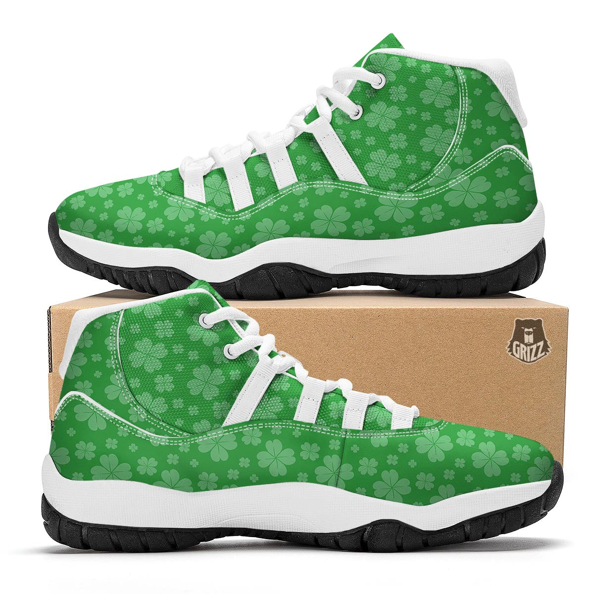 St. Patrick's Day Shamrock Leaf Print Pattern White Bball Shoes-grizzshop