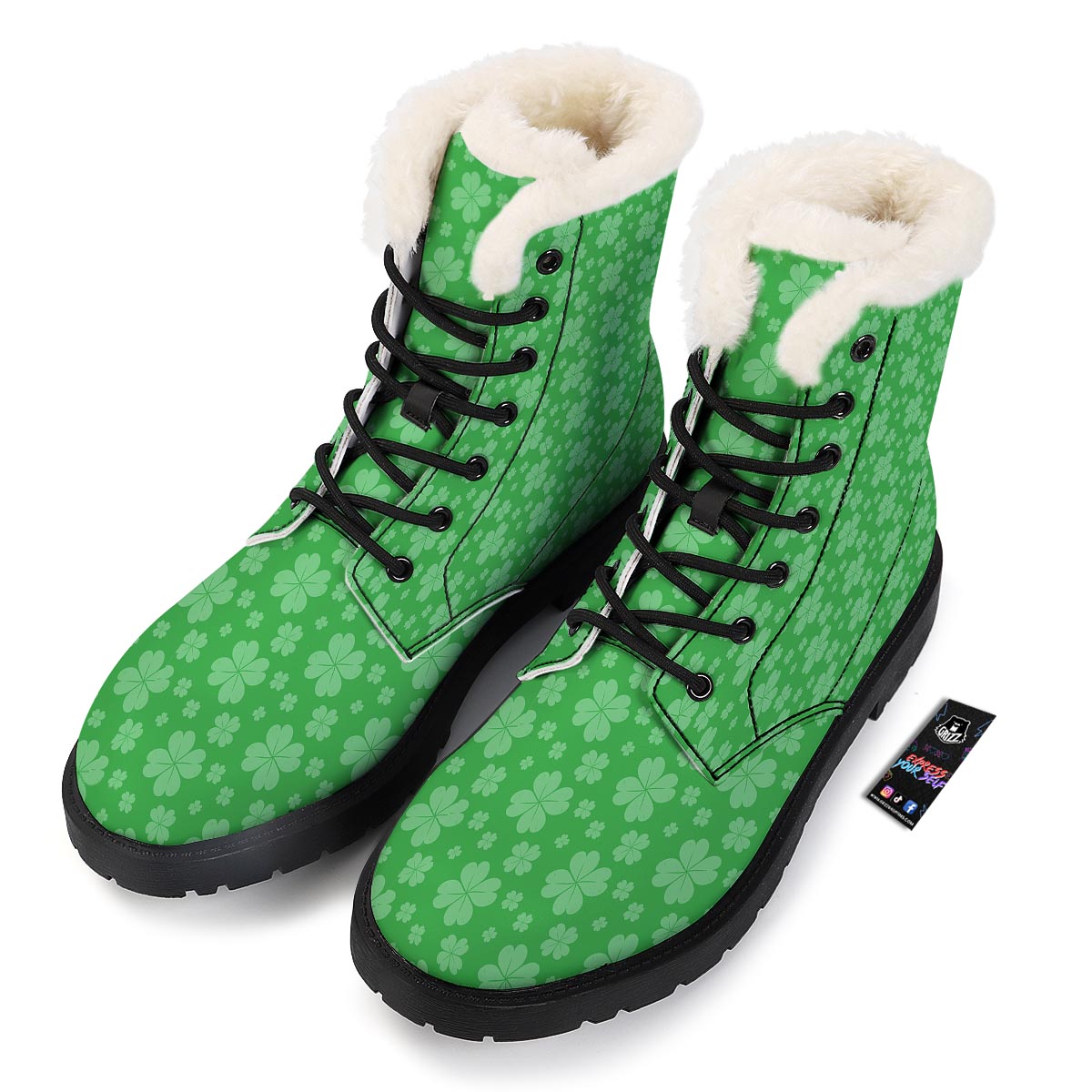 St. Patrick's Day Shamrock Leaf Print Pattern Winter Boots-grizzshop