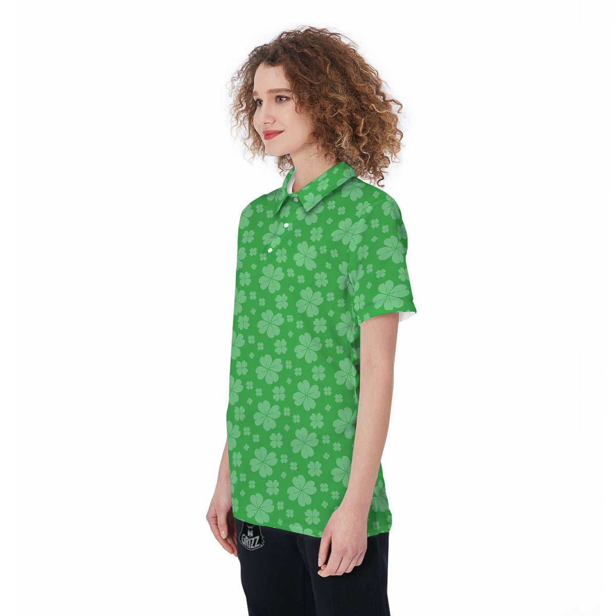 St. Patrick's Day Shamrock Leaf Print Pattern Women's Golf Shirts-grizzshop