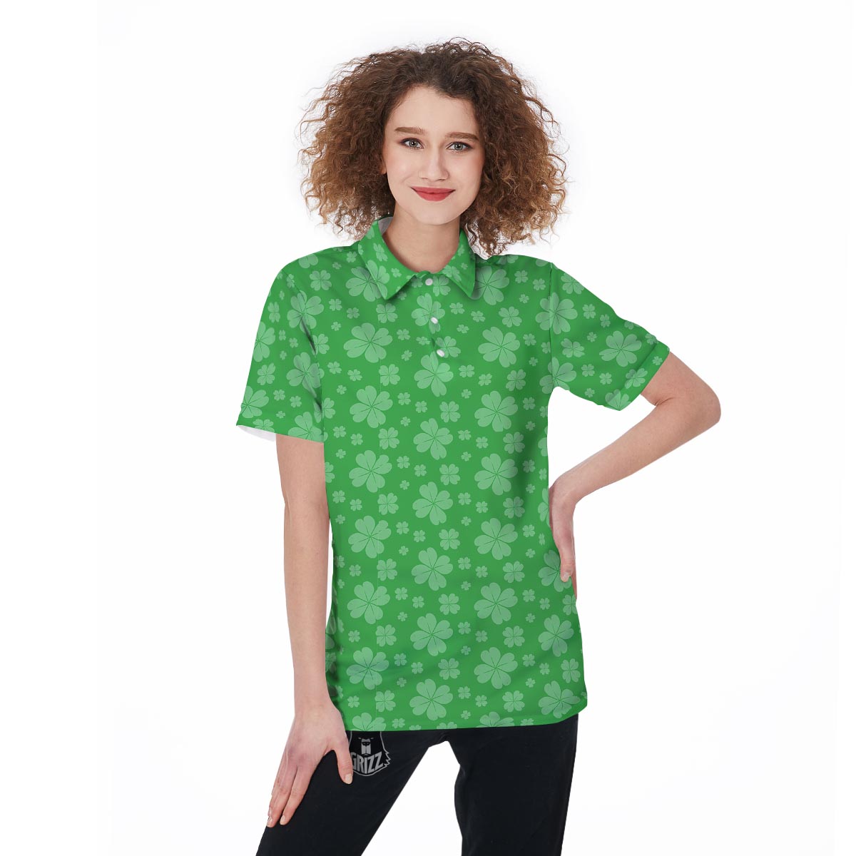 St. Patrick's Day Shamrock Leaf Print Pattern Women's Golf Shirts-grizzshop