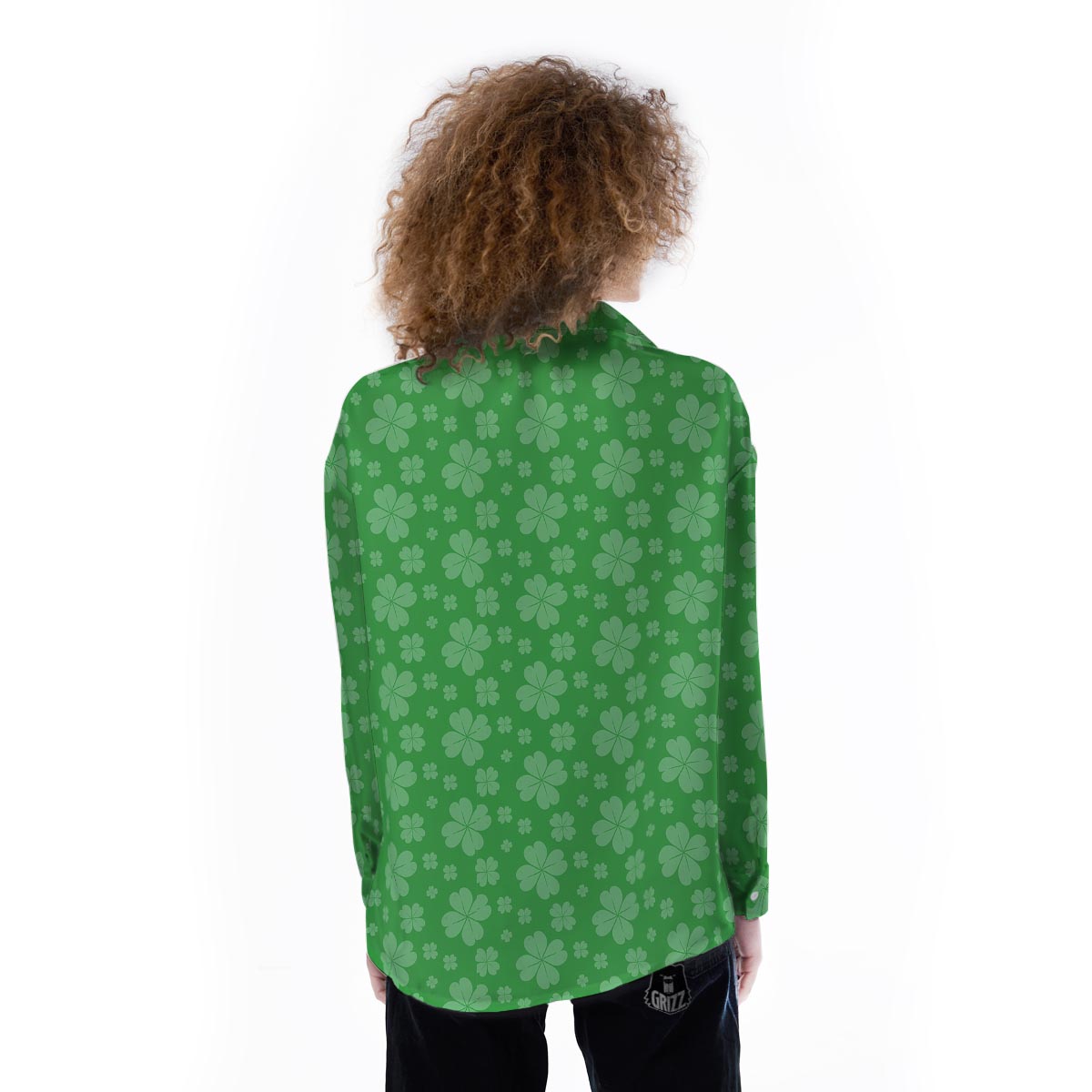 St. Patrick's Day Shamrock Leaf Print Pattern Women's Long Sleeve Shirts-grizzshop