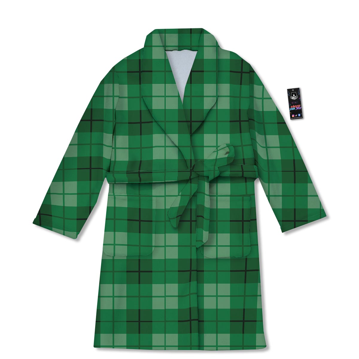 St. Patrick's Day Shamrock Plaid Print Pattern Bathrobe-grizzshop