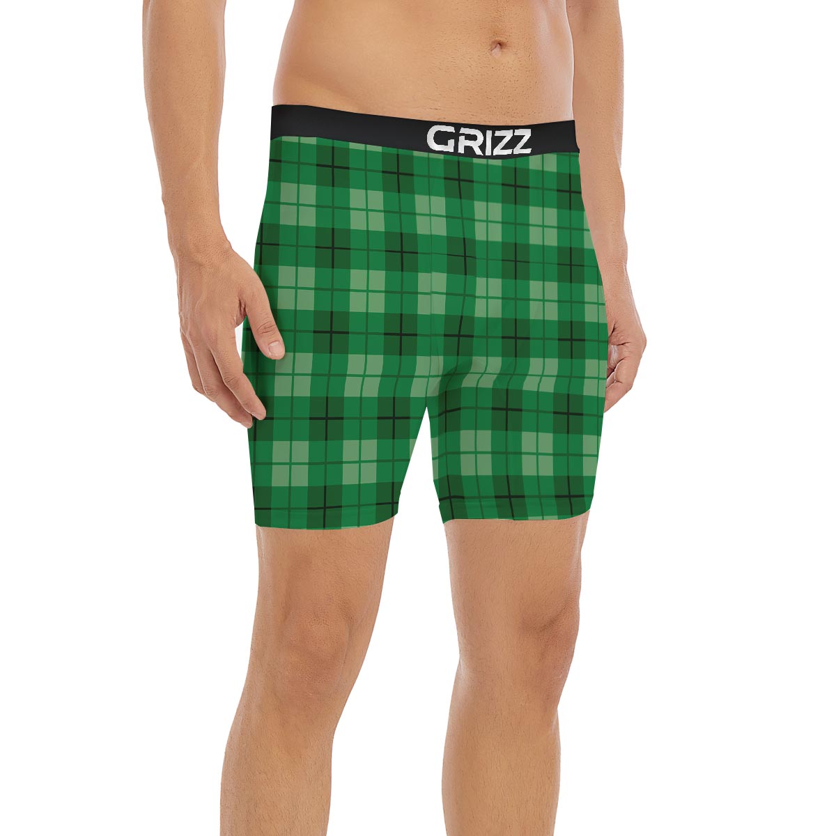 St. Patrick's Day Shamrock Plaid Print Pattern Boxer Briefs-grizzshop