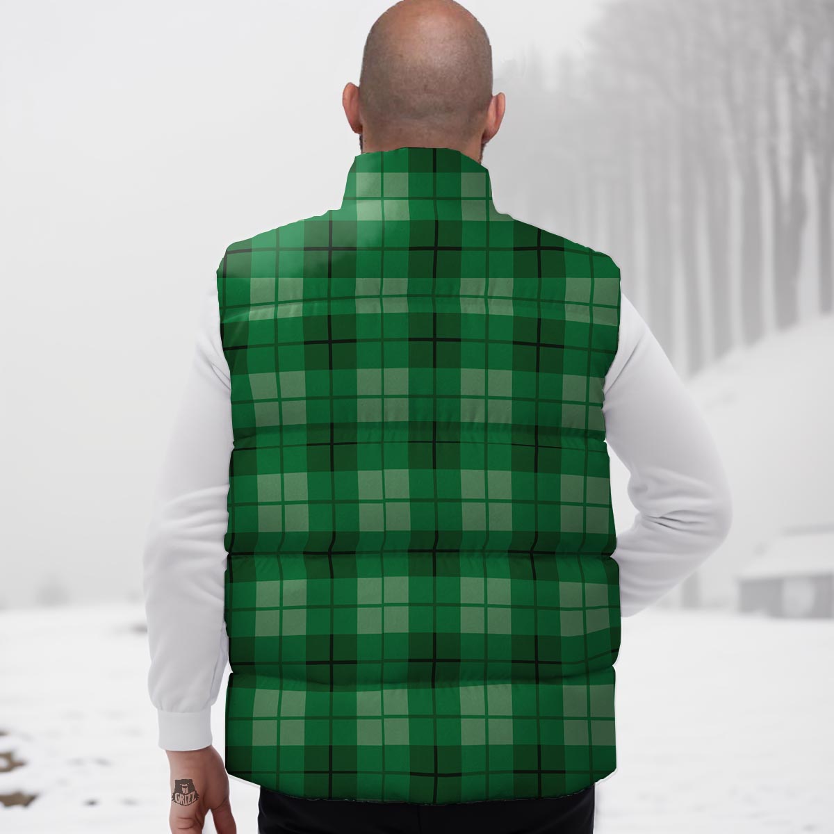 St. Patrick's Day Shamrock Plaid Print Pattern Down Vest