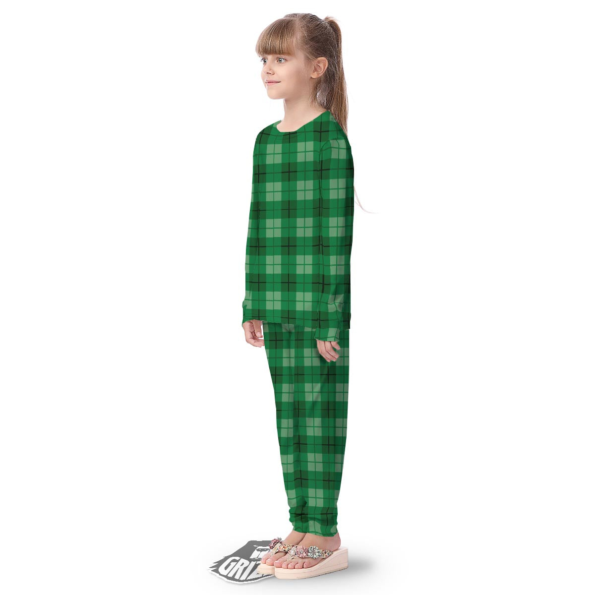 St. Patrick's Day Shamrock Plaid Print Pattern Kid's Pajamas-grizzshop