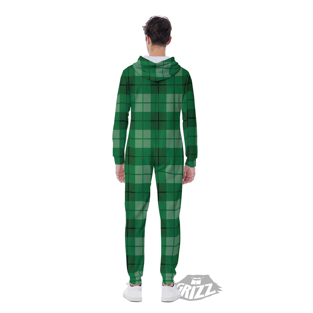 St. Patrick's Day Shamrock Plaid Print Pattern Men's Jumpsuit-grizzshop