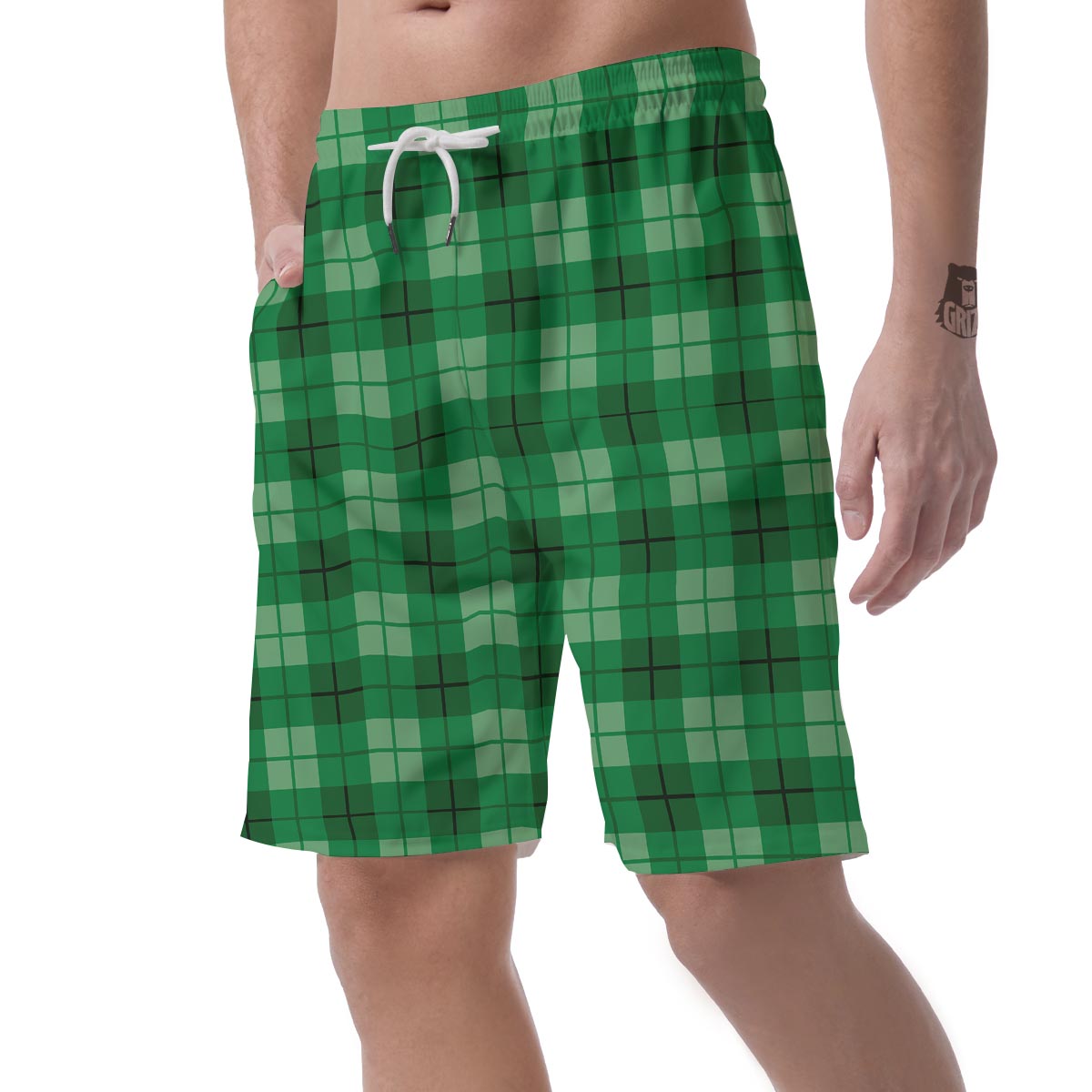 St. Patrick's Day Shamrock Plaid Print Pattern Men's Shorts-grizzshop