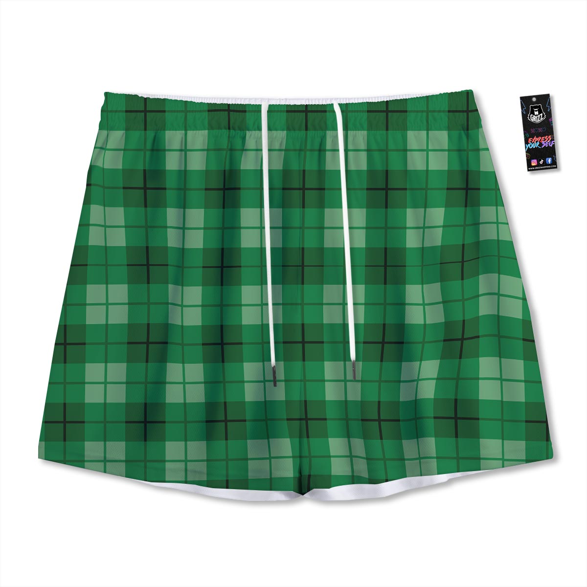 St. Patrick's Day Shamrock Plaid Print Pattern Mesh Shorts