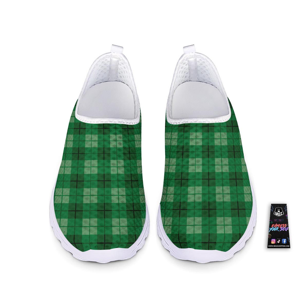 St. Patrick's Day Shamrock Plaid Print Pattern Nurse Shoes-grizzshop