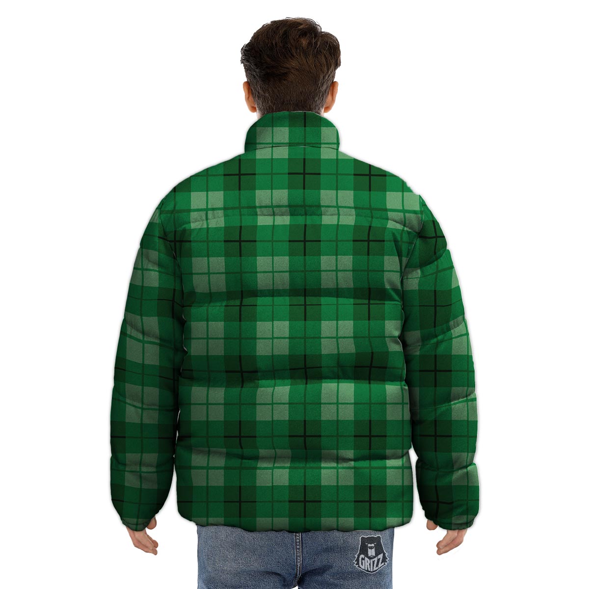 St. Patrick's Day Shamrock Plaid Print Pattern Puffer Jacket-grizzshop