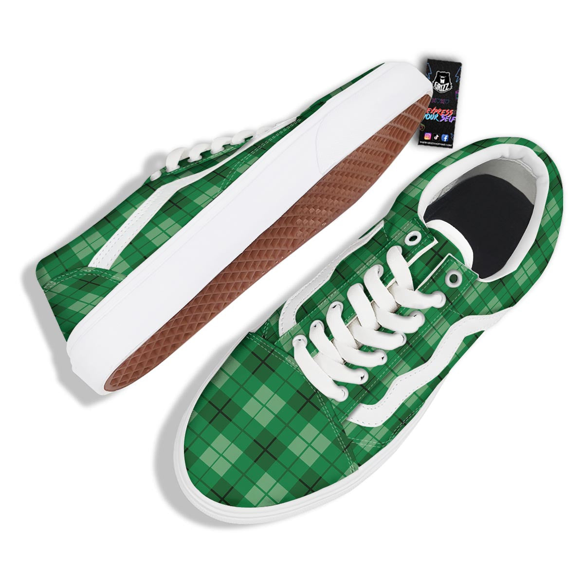 St. Patrick's Day Shamrock Plaid Print Pattern Skate Shoes-grizzshop