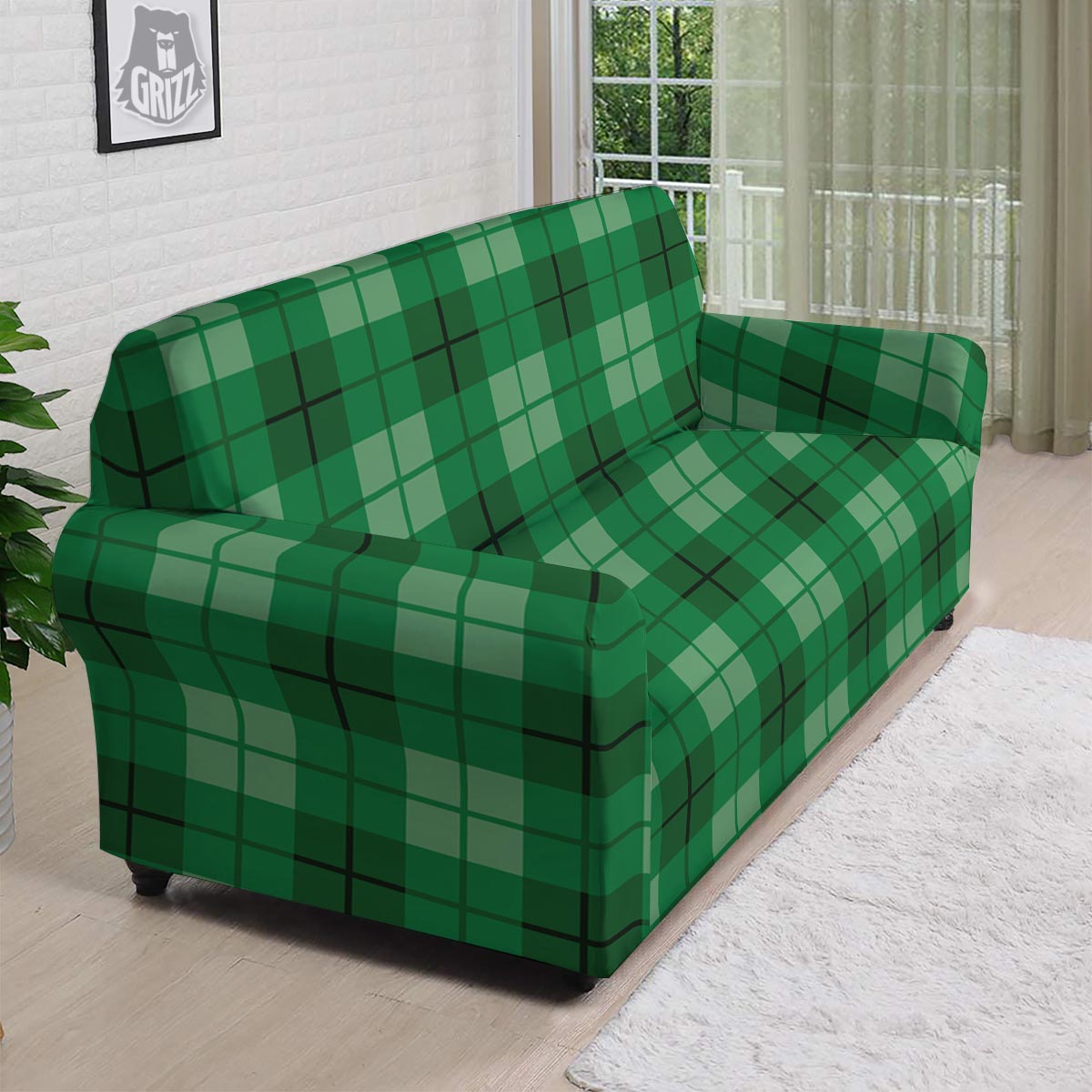 St. Patrick's Day Shamrock Plaid Print Pattern Sofa Cover-grizzshop