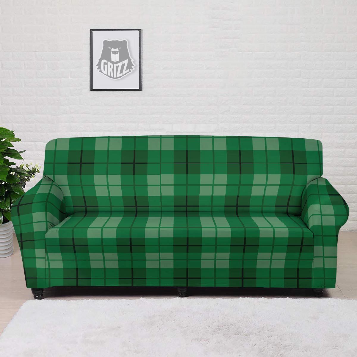 St. Patrick's Day Shamrock Plaid Print Pattern Sofa Cover-grizzshop