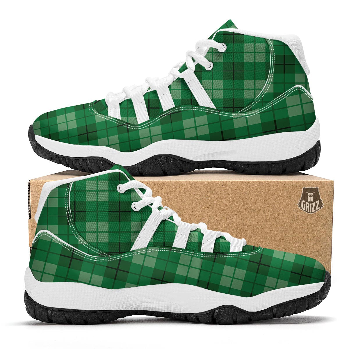 St. Patrick's Day Shamrock Plaid Print Pattern White Bball Shoes-grizzshop