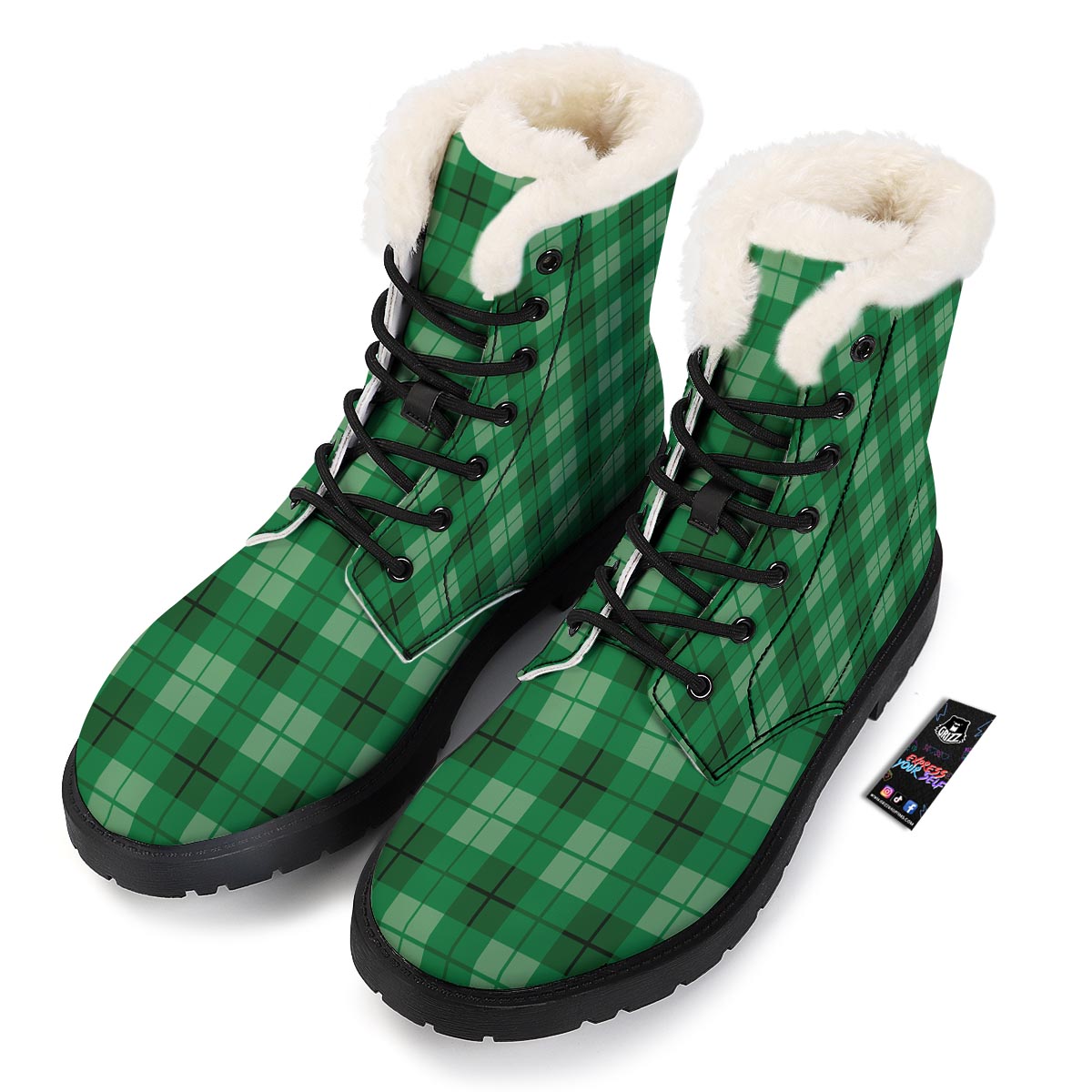 St. Patrick's Day Shamrock Plaid Print Pattern Winter Boots-grizzshop