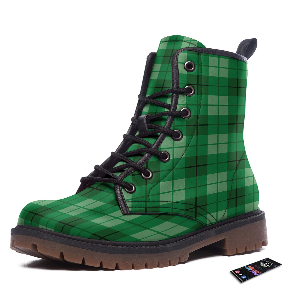 St. Patrick's Day Shamrock Plaid Print Pattern Work Boots-grizzshop